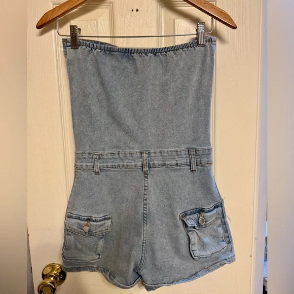 Denim Strapless Jumpsuit/Romper - Picture 3 of 4